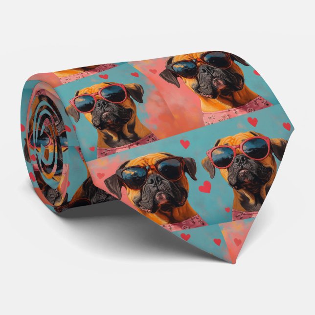 Cravate Bullmastiff aux roses du cœur pour la Saint-Valent (Roulé)