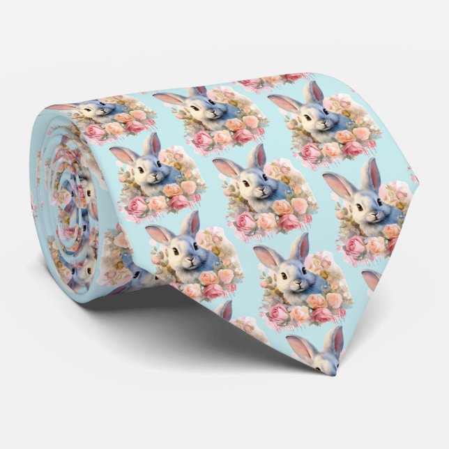 Cravate Bunny with a Garland of Roses Cute Pattern (Roulé)