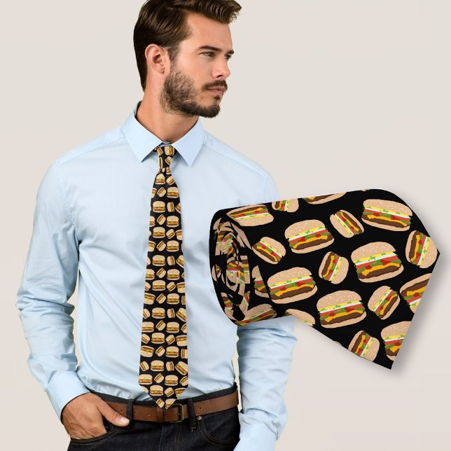 Cravate Burgers motif noir nourriture (Créateur téléchargé)