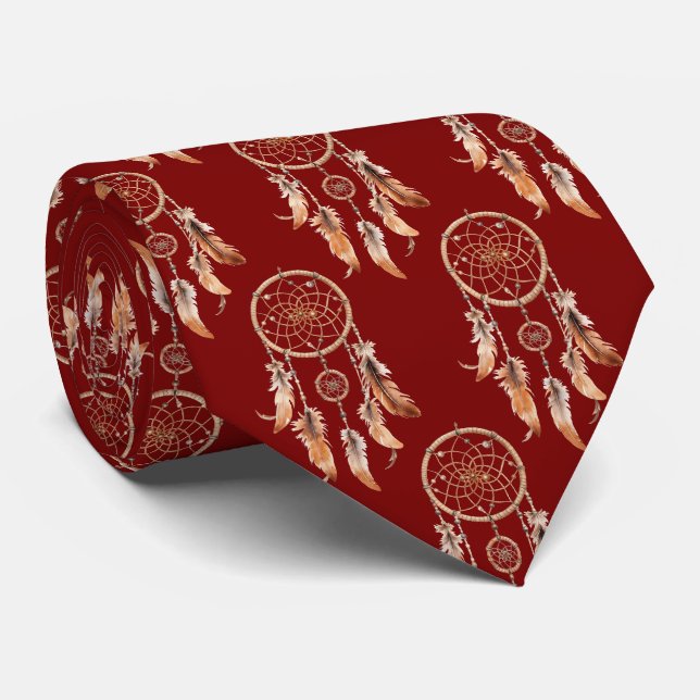 Cravate Burgundy Brown Dream Catcher Native American (Roulé)