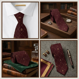 Cravate Burgundy Estate Crest Jacquard Luxe