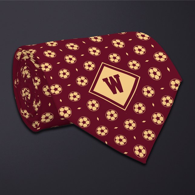 Cravate Burgundy Gold Futbol (Soccer) Ball Icon Necktie (Créateur téléchargé)