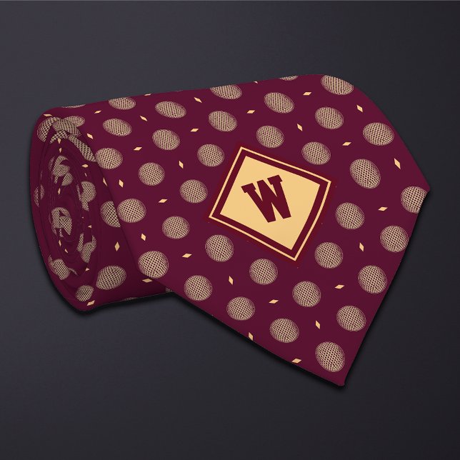 Cravate Burgundy Gold Golf Ball Icon Necktie (Créateur téléchargé)