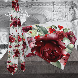 Cravate Burgundy Peony Silver Greenery Mariage gris clair