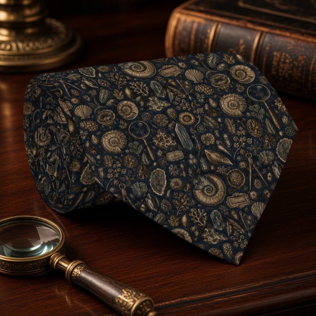 Cravate Cabinet de curiosités antiques Fossile & Nautilus (Créateur téléchargé)