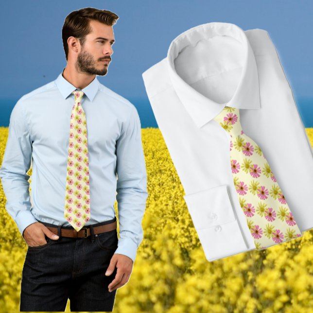 Cravate Cactus rose et jaune Zinnia Floral (Créateur téléchargé)