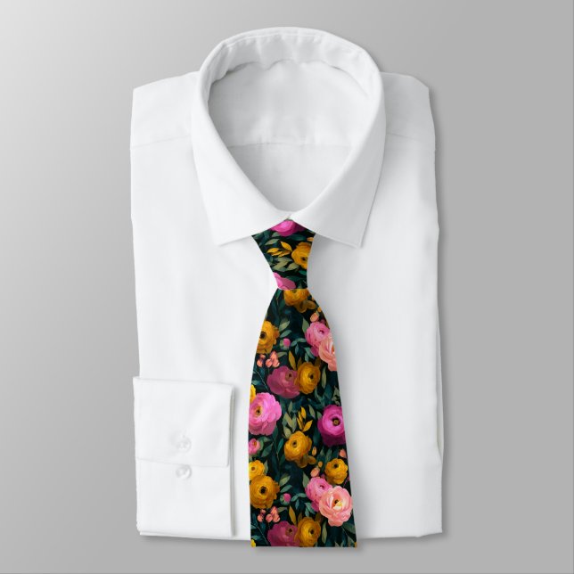 Cravate Cadeau Classique Pour Petit Ami Floral Ranunculus (Attaché)