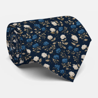 Cravate Cadeau de mariage botanique floral blanc bleu pour