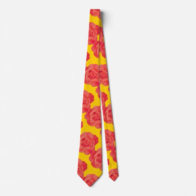 Cravate Cadeau de motif de fleur de rose florale orange Fa (Devant)