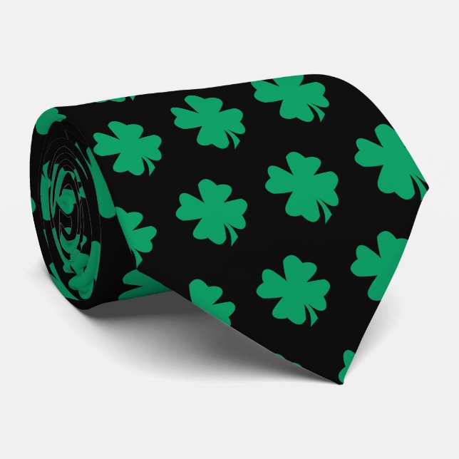 Cravate Cadeau de Saint-Patrick vert Shamrock Favor Black (Roulé)