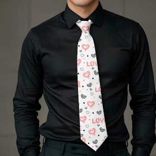 Cravate Cadeau Je T'Aime Tissu Tie Dessiné à la Main pour