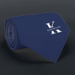 Cravate Cadet de l'espace Bleu Élégant Monogramme   Nom De<br><div class="desc">Une cravate élégante avec un monogramme blanc audacieux à travers un arrière - plan bleu cadet de l'espace profond. En plus de ce monogramme est inscrit votre prénom ou nom de famille dans toutes les capitales. Si vous préférez un look plus audacieux pour le nom personnel à l'intérieur de la...</div>