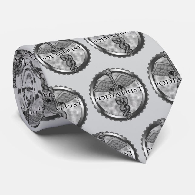 Cravate Caducée de podologue en argent (Roulé)