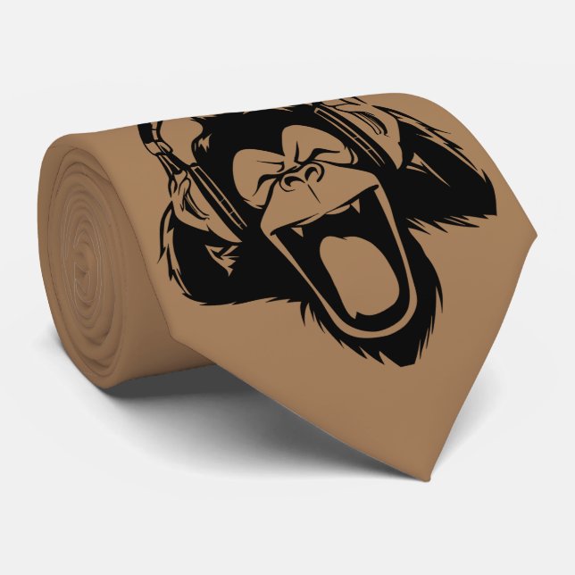 Cravate Café Brown Ape Rocking Out avec casque (Roulé)