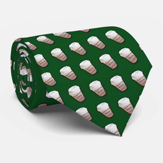 Cravate Café citrouille épice (Arrière - plan vert) (Roulé)