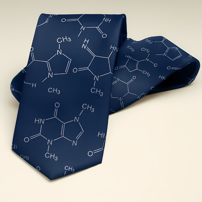 Cravate Caféine Molecule bleu marine (Caffeine Molecule Navy Blue Neck Tie)