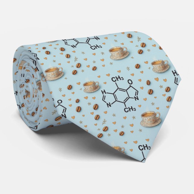 Cravate Caffeine Molecule & Coffee Pattern Necktie  (Roulé)