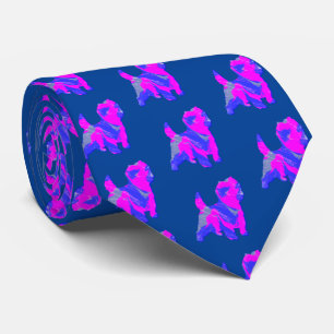 Cravate Cairn Terrier Chien Silhouette rose et bleu foncé