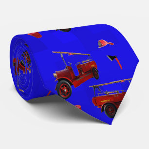 Cravate Camions D'Incendie vintages Sur Bleu,