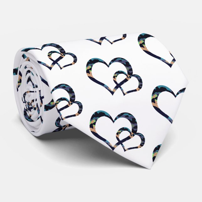 Cravate Camo Blue orange Double coeur ouvert (Roulé)