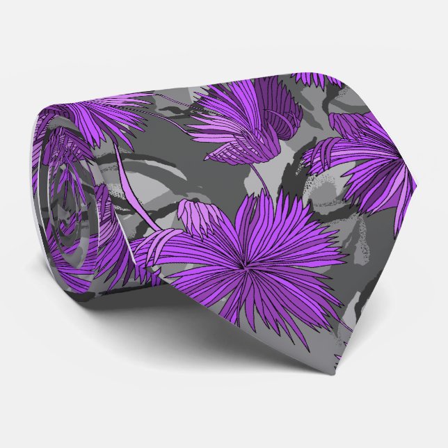 Cravate Camo fleurit le Simple-side gris floral imprimé (Roulé)