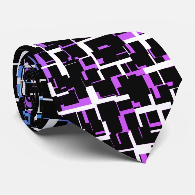 Cravate Camo numérique noir blanc bleu violet Motif (Roulé)