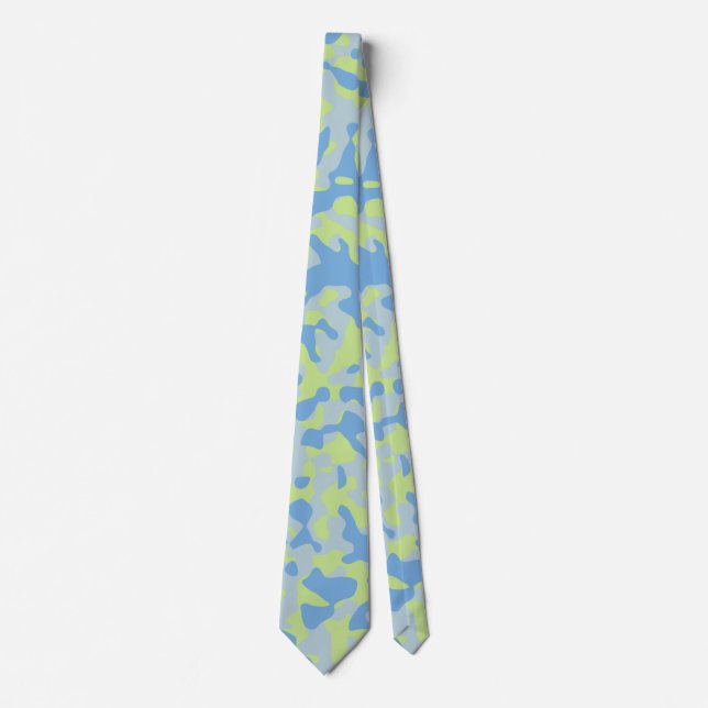 Cravate Camouflage bleu en jaune et bleu clair (Devant)