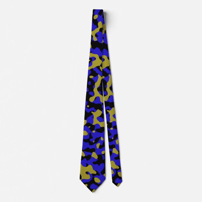 Cravate Camouflage bleu en or et noir (Devant)