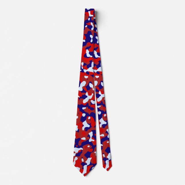 Cravate Camouflage rouge en bleu profond et bleu clair (Devant)