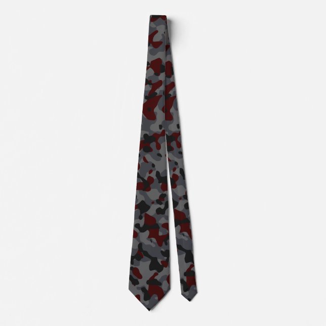 Cravate Camouflage rouge foncé en gris et noir (Devant)