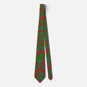 Cravate Camouflage rouge gras en vert profond et Turquoise