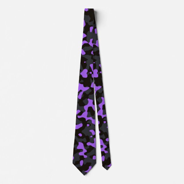 Cravate Camouflage violet en gris ardoise foncé et noir Je (Devant)