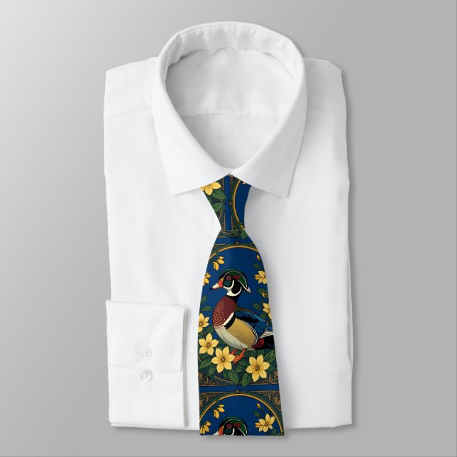Cravate Canard branchu et fleurs de jasmin (Attaché)