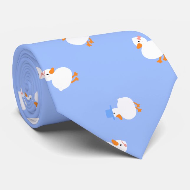 Cravate Canards dessinés à la main Design Amusant Bleu (Roulé)