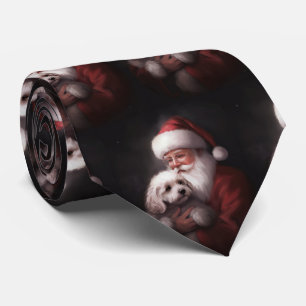 Cravate Caniche avec le Père Noël Festif Noël
