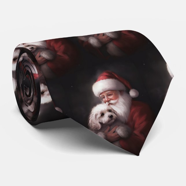 Cravate Caniche avec le Père Noël Festif Noël  (Roulé)