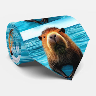 Cravate Capybara dans le Motif de l'eau
