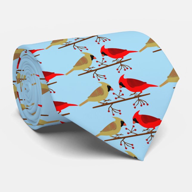 Cravate Cardinaux de Noël mignons et Baies rouges modélisé (Roulé)