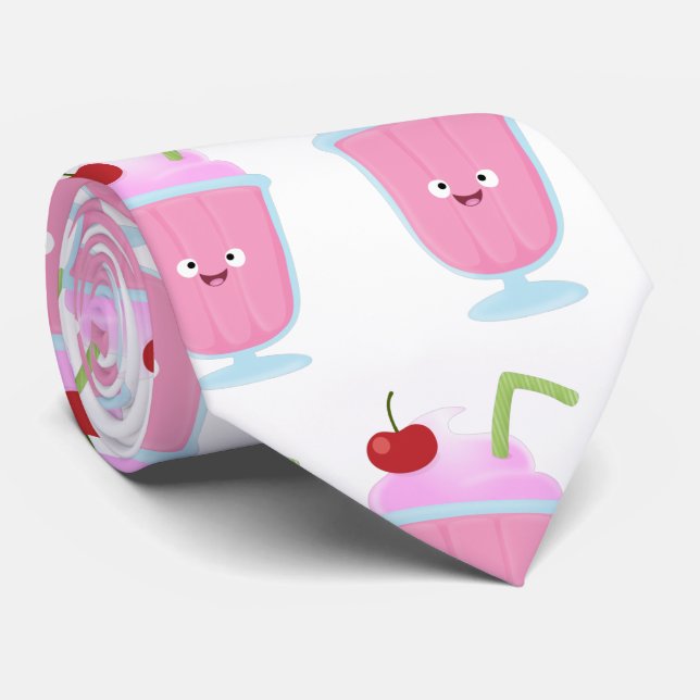 Cravate Caricature de crème glacée de fraise mignonne (Roulé)