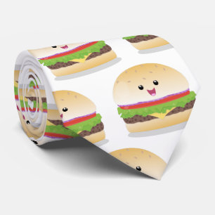 Cravate Caricature de hamburger kawaii joyeux