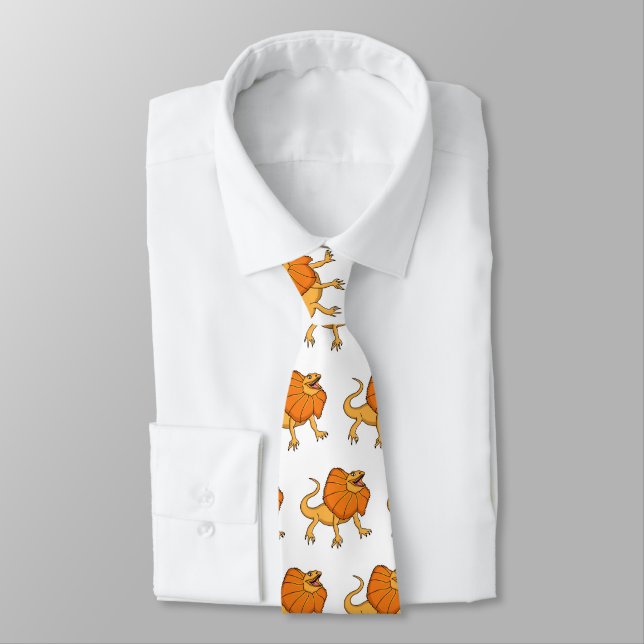 Cravate Caricature de lézard à col frisé orange (Attaché)