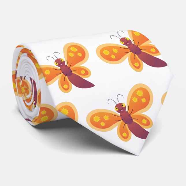 Cravate Caricature joli papillon orange (Roulé)