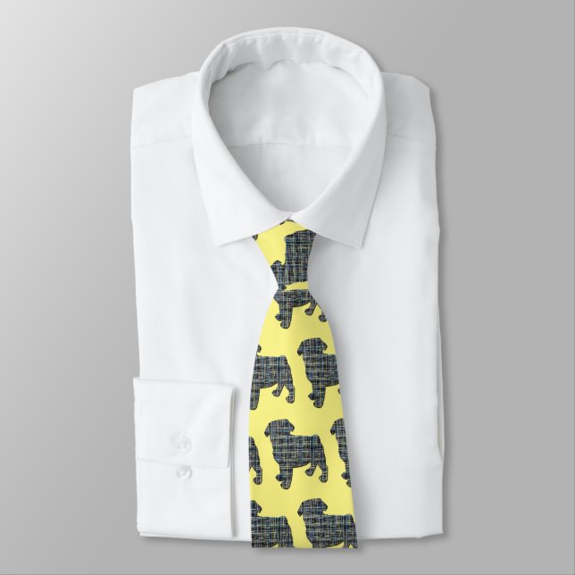 Cravate Carlin Chien Silhouette Jaune & Grille Bleue Jaune (Attaché)