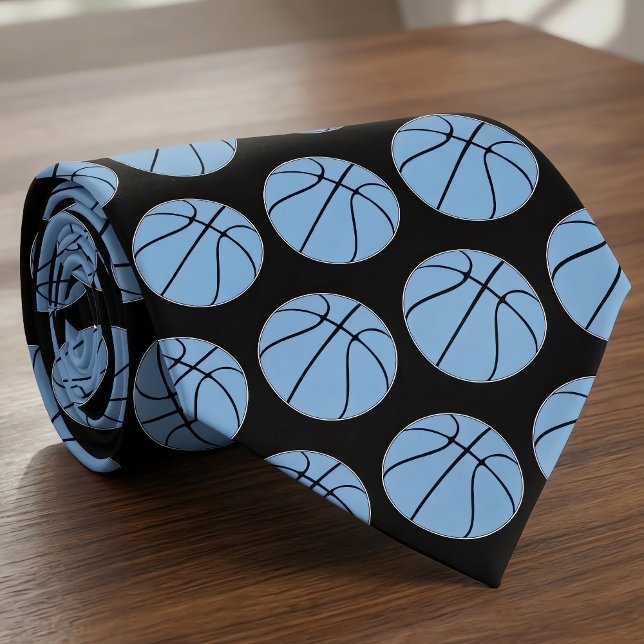 Cravate Carolina Blue / Basket Bleu clair Sports entraîneu (Carolina blue (light blue) basketball necktie for basketball coaches, players and fans.)