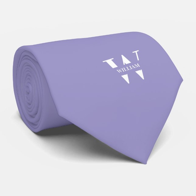 Cravate Caroline Bleu Couleur Élégant Monogramme + Nom (Roulé)