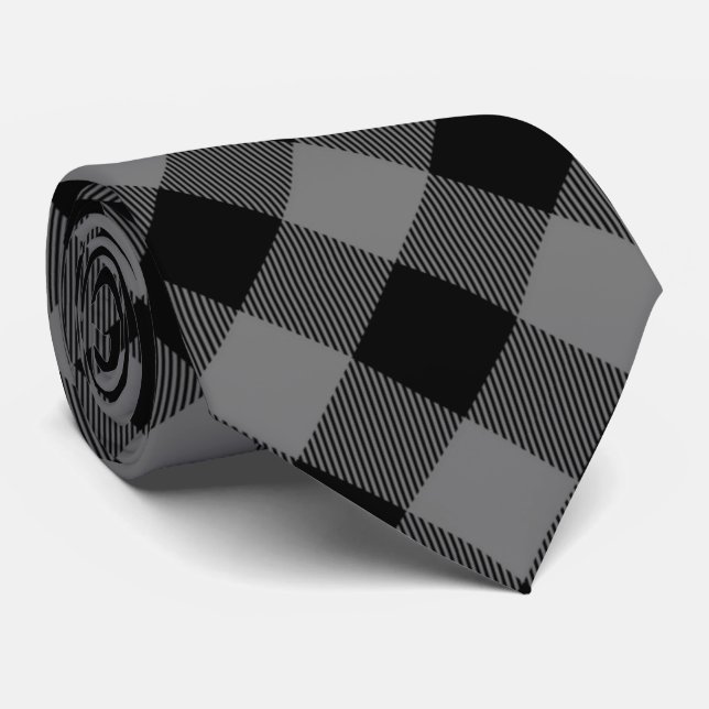 Cravate Caron à carreaux Lumberjack Buffalo Gris Noir (Roulé)