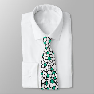 Cravate Carreau de motif abstrait mosaïque vert blanc noir