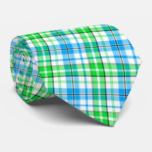 Cravate Carreaux Bleus Et Verts Tartan Blanc