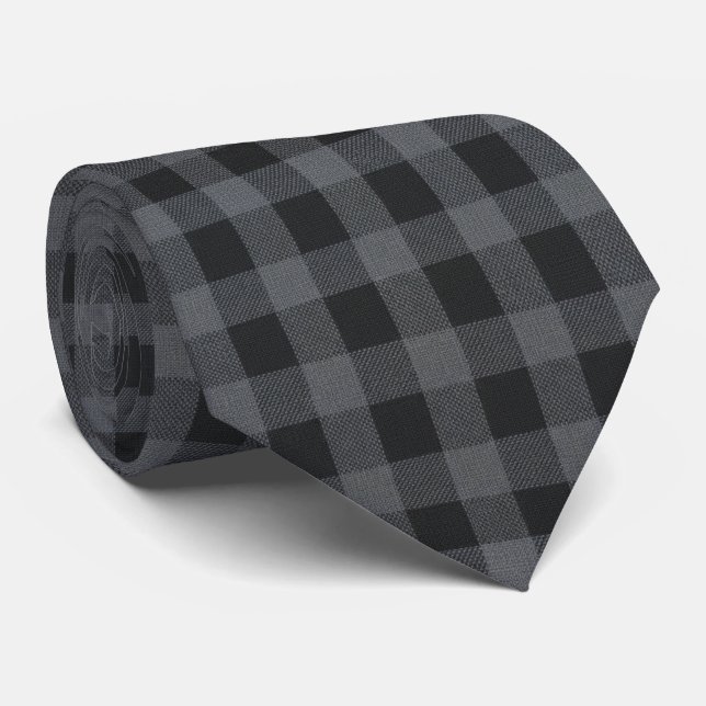 Cravate Carreaux de bœuf noirs et gris classiques (Roulé)