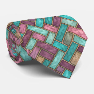 Cravate Carreaux en Chevron Teal et Mauve - Brique